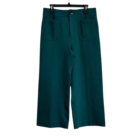 Anthropologie Maeve Colette Crop Wide Leg PONTE Pants Womens 31 Dark Green NWT